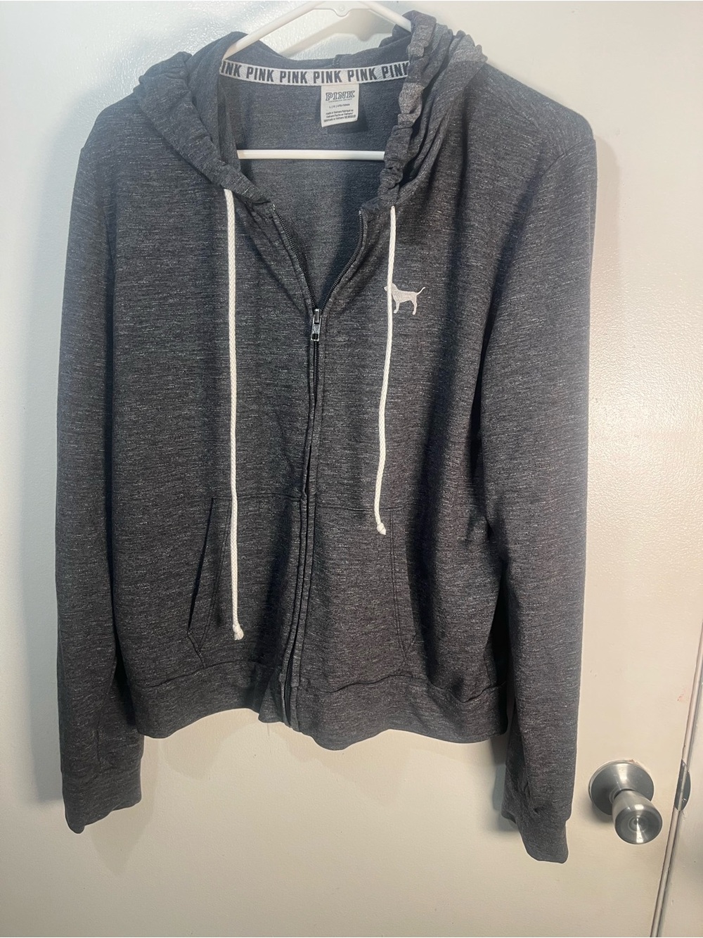 PINK Victoria’s Secret Gray Full Zip Hoodie Size Large Y2K Athleisure
